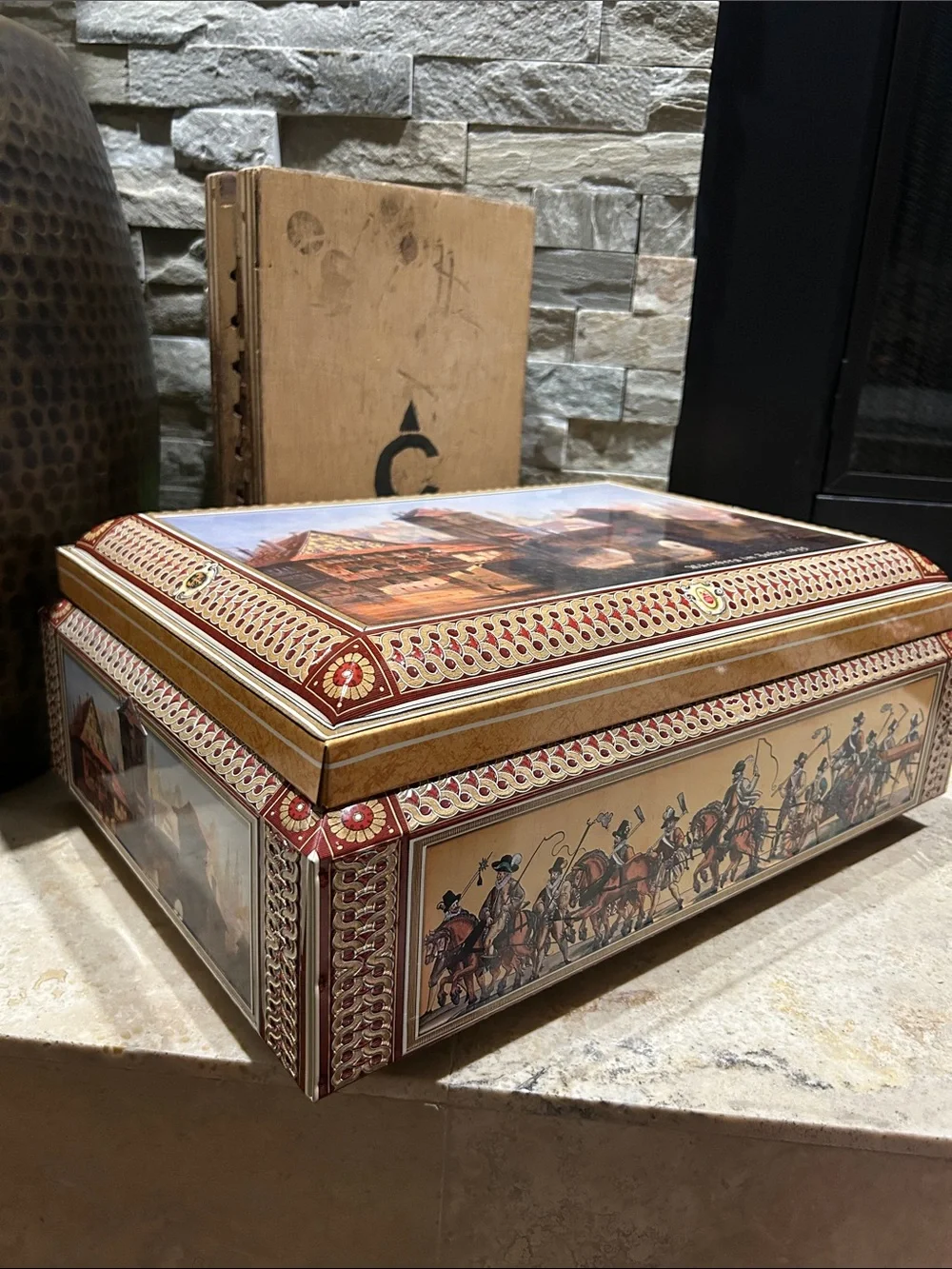 Vintage E. Otto Schmidt Lebkuchen festive holiday cookie tin chest from Germany